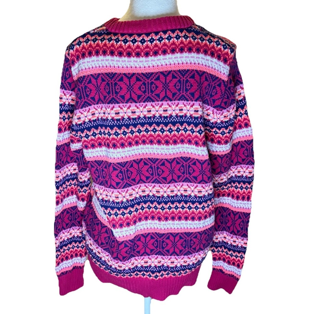 J.Crew Fair Isle Sweater Pink Multi Size L Cotton Blend Cozy Winter Knit